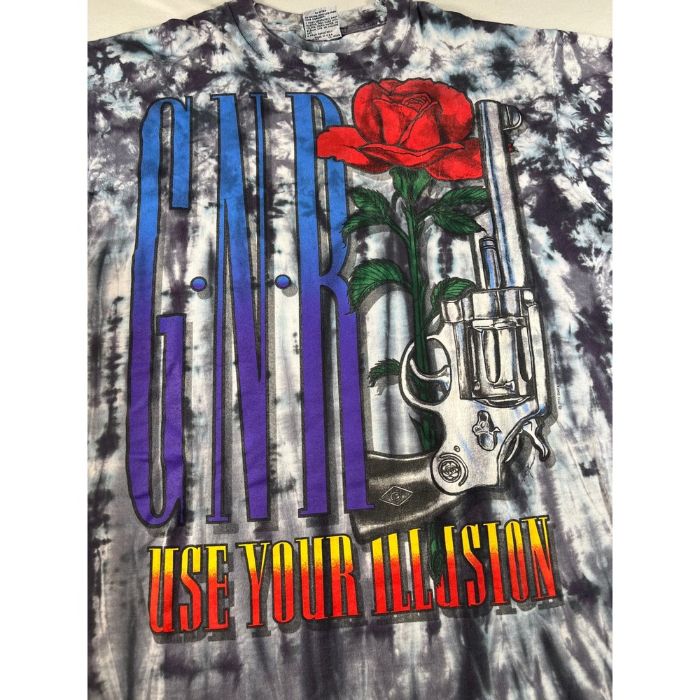 Vintage 1993 Guns N Roses Use Your Illusion Liquid Blue Tie Dye Shirt XL GNR